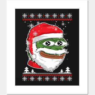 Santa Pepe FeelsOkayMan - White Outline Posters and Art